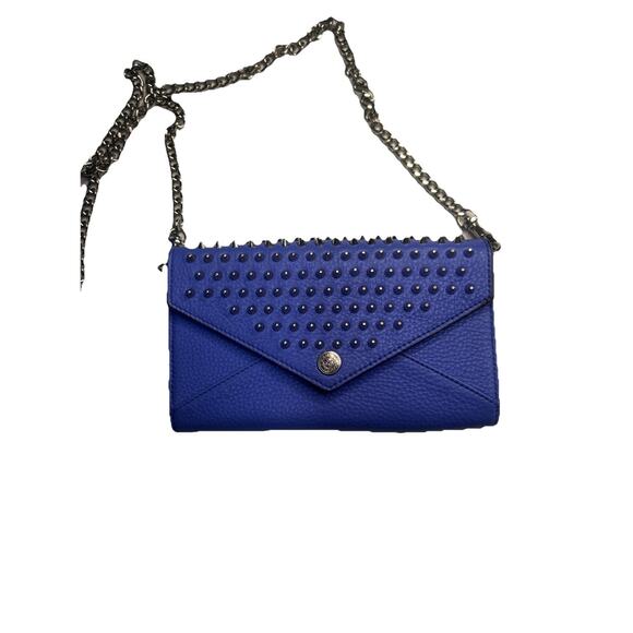 Rebecca Minkoff Leather Spiked Studded Crossbody Wallet on a Chain In Purple - Picture 3 of 9